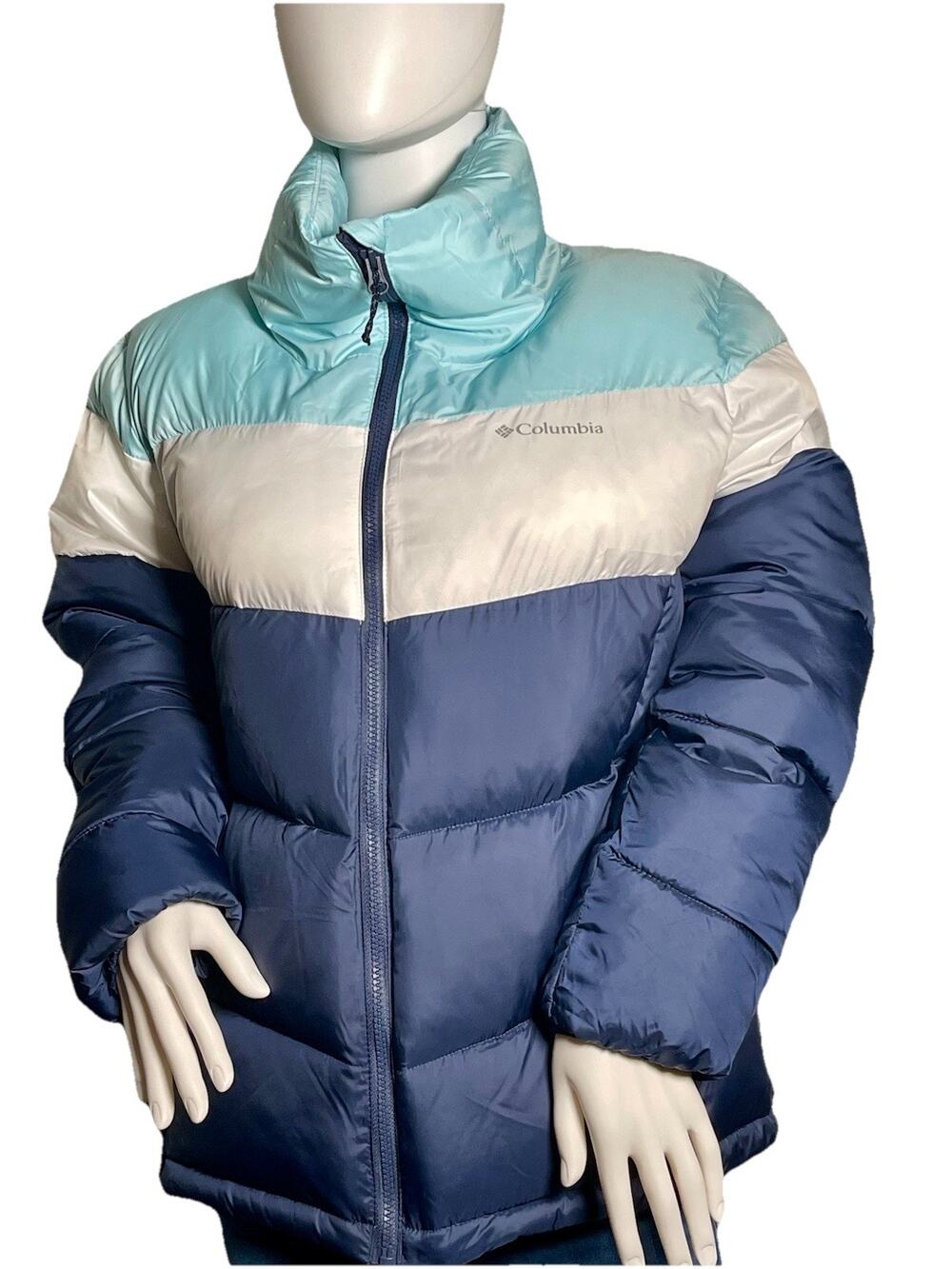 Women’s Columbia Coat Color Block Puffer Navy/White Blue Medium